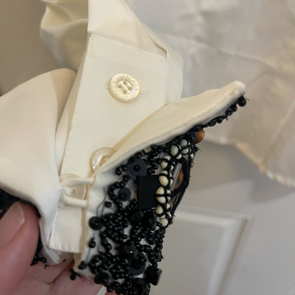Escada White Button Down Detachable Beaded Collar… - image 6